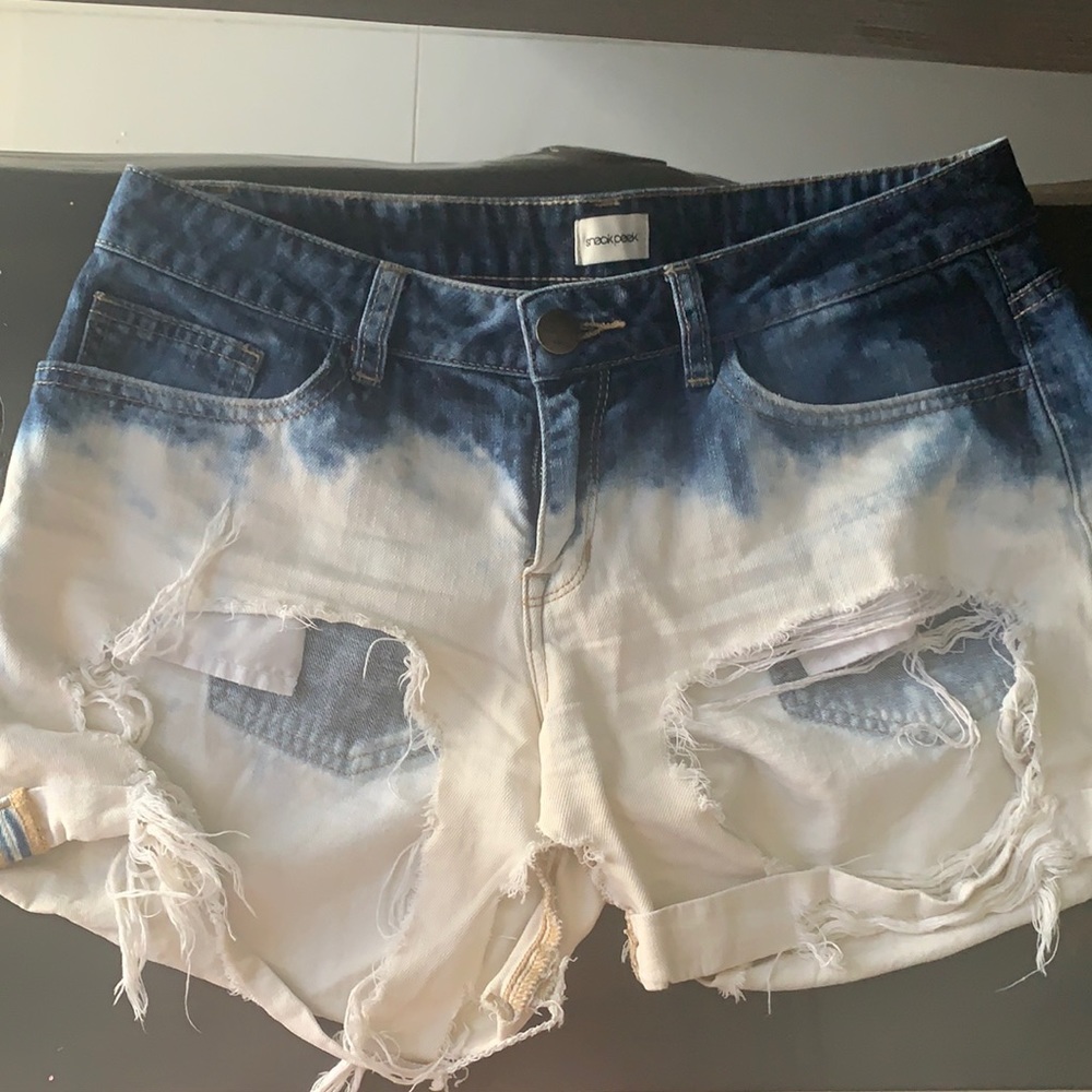 Sneak Peek dark and light faded ripped shorts
